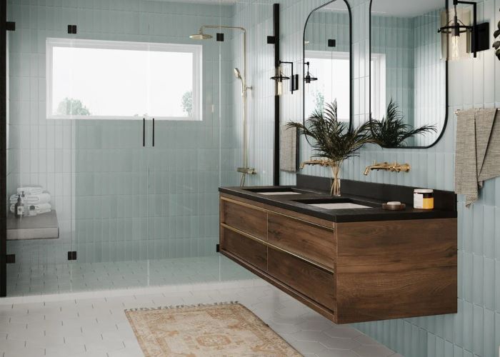 Łazienka w stylu marynistycznym; źródło: https://www.fireclaytile.com/