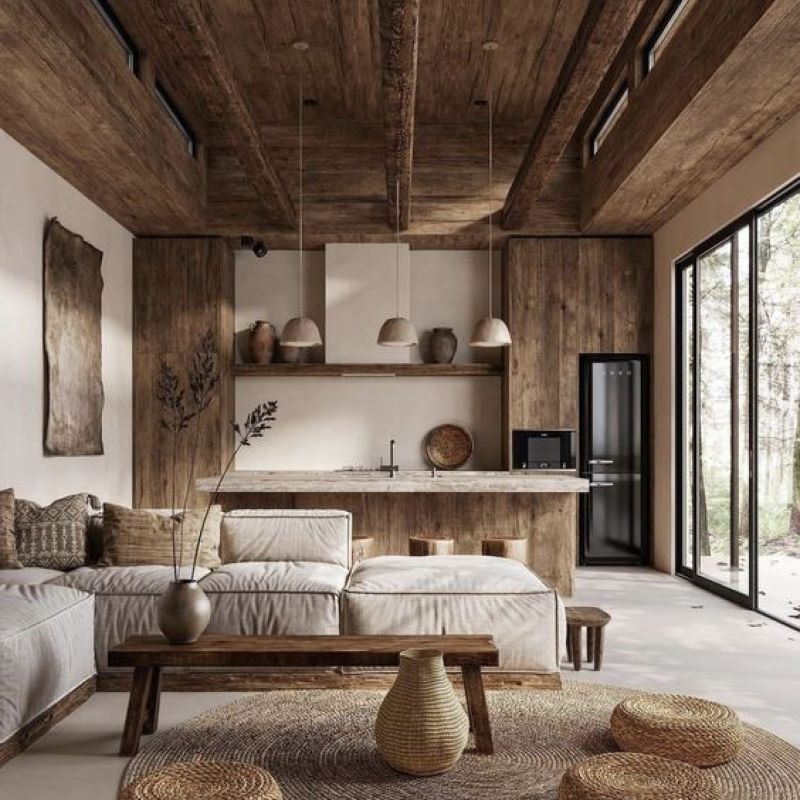 Naturalne materiały w aranżacji wnętrz; źródło: https://sabiinadesign.com/