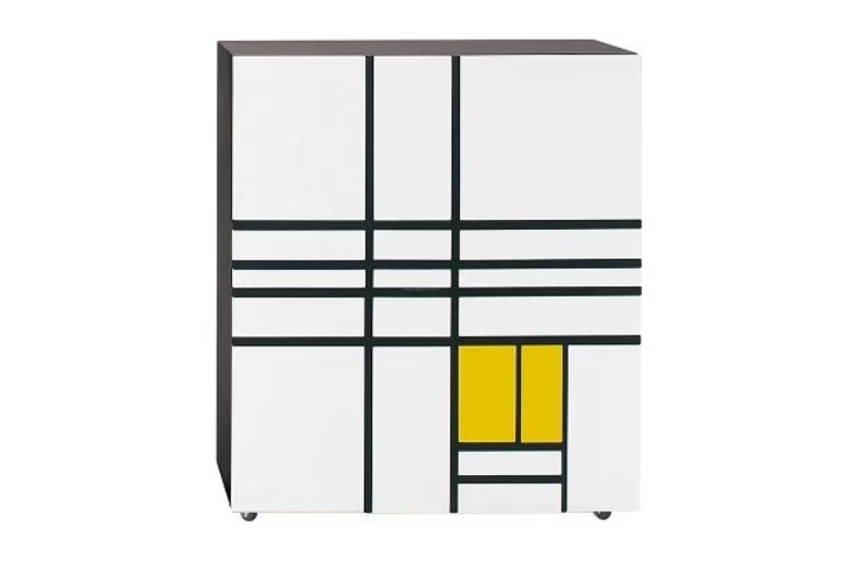 Komoda Homage to Mondrian, wersja biało-czarno-żółta; Mellowform.pl
