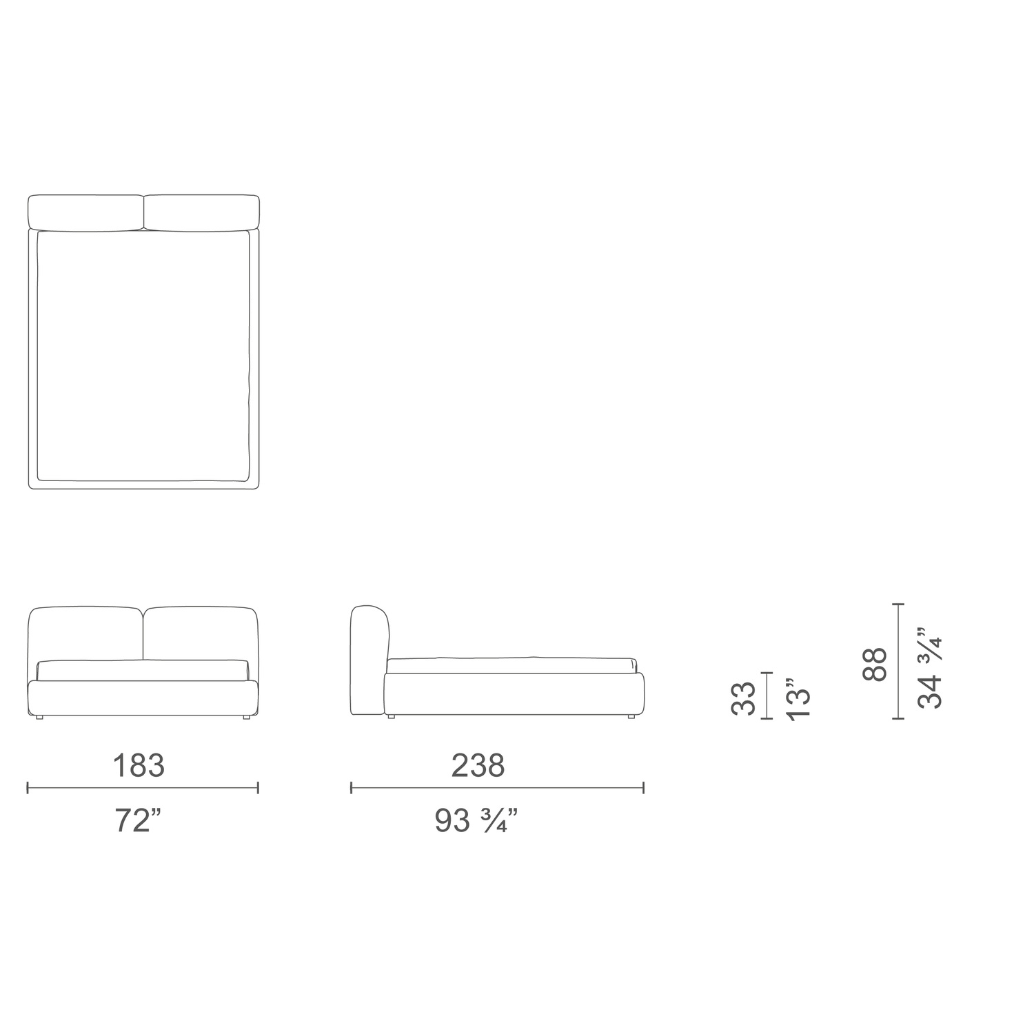 Łóżko tapicerowane Oblong Plus Bed Cappellini - dostępne jest w trzech rozmiarach